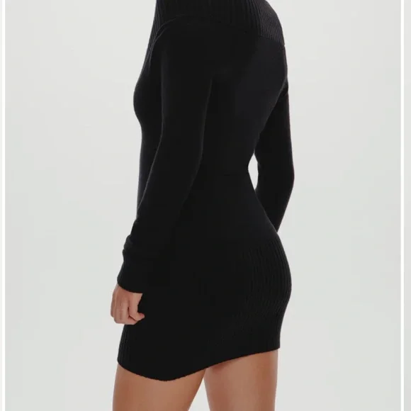 Frankie’s Bikinis Jade Knit Mini Dress LS NWT S Black (OTR0054) - Picture 3 of 8